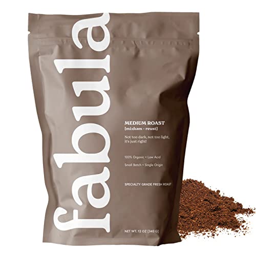 Fabula Organic Coffee for French Press, Low Acid Coffee Freshly Ground - Non-GMO - No Mold - Mycotoxins Pesticides Free - Single Origin Coffee - 12 oz