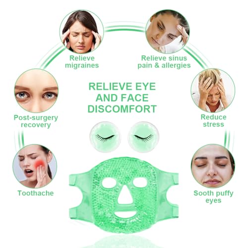Face Eye Masks for Dark Circles and Puffiness, Migraines, Headache, Stress, Redness, Acne, Cooling Face Masks for Women Man, Hot Cold Use Ice Face Mask. (Green)