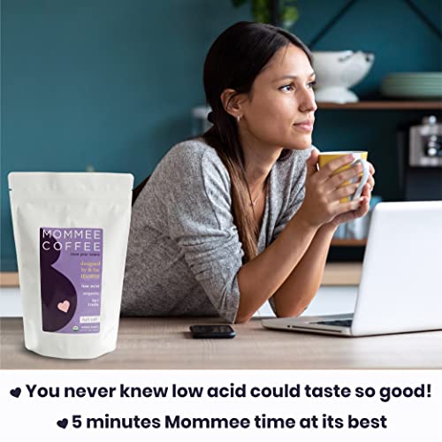 Mommee Coffee Full Caf Low Acid Whole Organic Coffee Beans - 100% Arabica Organic Full Caff Coffee Beans with Smooth Caramel Flavor - Medium Roast - 11 oz