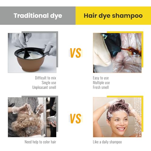 KINGMING Wine Red Hair Dye Shampoo 3 in 1 for Gray Hair, Hair Color Shampoo for Women Men Grey Hair Coverage, Herbal Ingredients Champu Con Tinte Para Canas 500ml (Burgundy)