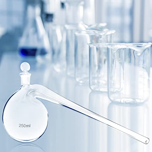 QWORK Distillation Retort, 250ml Lab Distillation Apparatus with Round Bottom and Ground Glass Stopper, for Distilling High Boiling Liquids