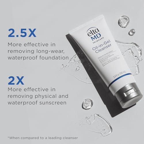 EltaMD Oil-In-Gel Facial Cleanser, Daily Gentle Face Cleanser, Removes Long-Wear Makeup, Sunscreen, and Sweat, Cleansing Oil For Face, 3.4 oz Tube