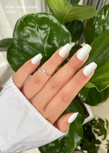 Semi Cured Gel Nail Strips (White Glazed Donut)-20 PCS Gel Nail Stickers | Gel Nail Wraps | UV Light Required, Salon Quality & Easy to Use