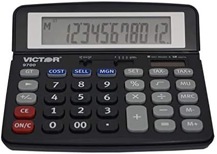 Victor 9700 12-Digit Standard Function Business Calculator, Battery and Solar Hybrid Powered Tilt LCD Display, Great for Home and Office Use, Black