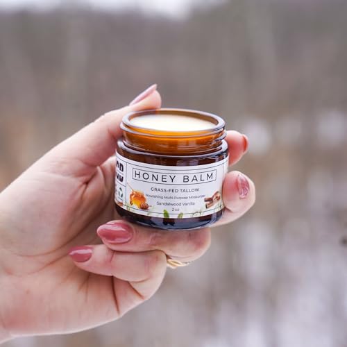 Tallow and Honey Balm, Handmade, Organic Body Butter, Grass-Fed Beef Tallow for Skin, Soothing All-Natural Moisturizer | Made in USA - 2 oz (Sandalwood Vanilla)