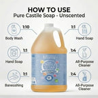 Brittanie's Pure Organic Castile Liquid Olive Oil Soap Refill, 1 Gallon Unscented | Face, Body Wash, All Purpose Cleaner, Dishes, Pets, Laundry | Vegan, Biodegradable, Made in USA