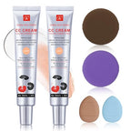 2 PCS Color Correcting CC Cream with Powder Puff 【SPF 25】, Light & Hydrating CC Cream Foundation with Centella Asiatica, Multi-Purpose for Even Skin Tone, Refine Skin Texture, SPF Protection (Light*2)