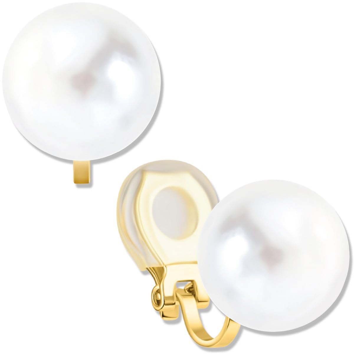 Big Faux Pearl Clip On Earrings for Women - Extra Large Statement Clip Ons