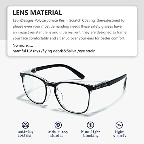 Safety Glasses Anti-Fog Goggles Z87.1 Blue Light Blocking Anti-Dust UV Protection Glasses For Men Women (Black001)