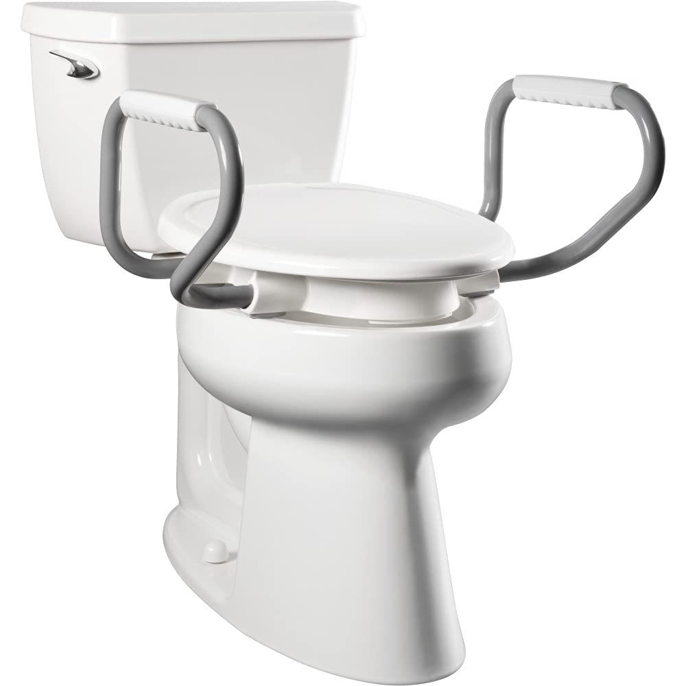 Bemis Assurance 3" Raised Toilet Seat with Handles, Made in USA, Secure Hinges, Clean Shield Guard, Elongated, White