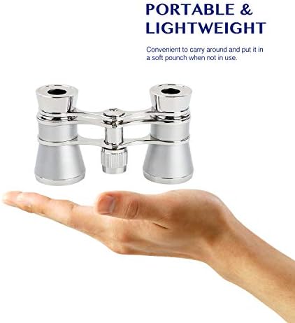 Aomekie Opera Glasses Binoculars 3X25 Theater Glasses Mini Binocular Compact with Chain for Adults Women in Musical Concert（Silver）