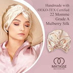 MATASSE Silk Bonnet for Sleeping with and without Adjustable Strap for Curly and Straight Hair - 22 Momme Sleep Cap, Real Mulberry on Both Sides