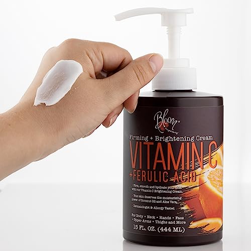 BLOOM Vitamin C Cream Body Lotion & Face Moisturizer W/Coconut Oil | Natural Skin Care Firming & Brightening Cream For Women, For Body, Uneven Skin Tone, Wrinkles, & Sun Damaged Dry Skin, 15 Oz