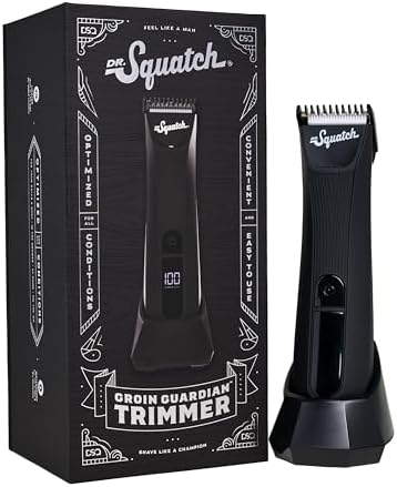 Dr. Squatch Groin Guardian Electric Trimmer with Squatch-Shield Technology™ Groin & Body Hair Trimmer, Cordless Trimmer with Built-in LED Light, Black