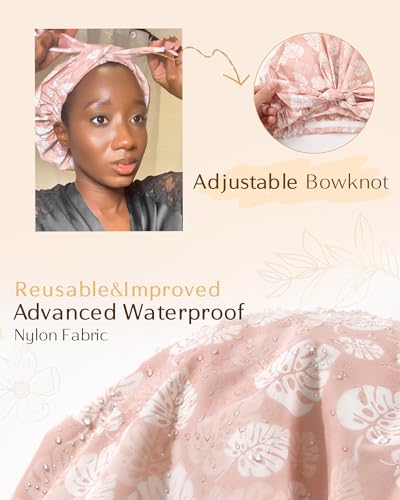 Yanibest Luxury Non-Slip Shower Cap for Women, Adjustable Waterproof Shower Cap, Reusable Cute Shower Cap Hair Cap to Keep Hair Dry