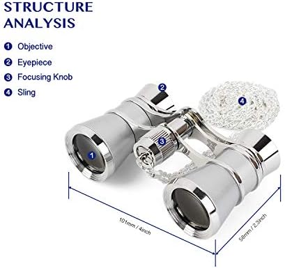 Aomekie Opera Glasses Binoculars 3X25 Theater Glasses Mini Binocular Compact with Chain for Adults Women in Musical Concert（Silver）