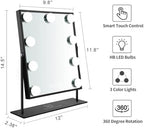 FENCHILIN Hollywood Mirror with Light Lighted Makeup Mirror Vanity Makeup Mirror Smart Touch Control 3 Colors Dimable Light Detachable 10X Magnification 360°Rotation(Black)