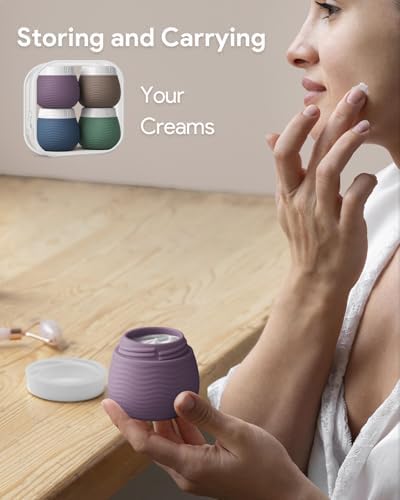 Yinke Travel Containers for Toiletries, Silicone Cream Jars, TSA Approved Travel Size Containers, Leak-proof Travel Essentials/Accessories with Lid for Cosmetic Face Body Cream(4 Pack), 50ml, Purple