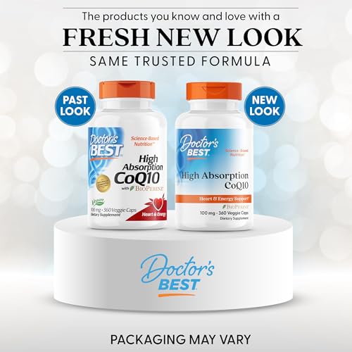 Doctors BEST High Absorption CoQ10, Heart & Energy Support, USP Verified, Naturally Fermented CoQ10, Non-GMO, Gluten Free, Soy Free, Vegan 360 Veggie Caps