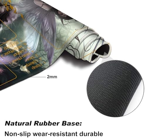 for MTG Playmat with Zones 24 x 14 inches for TCG Playmats Non-Slip Rubber Base Commander Play Mat for Card Play mat Iorcana Trading Card Game, Seven Dark Fairy Dark Witch