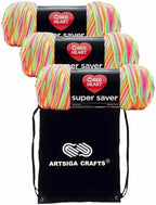 Red Heart Super Saver Day Glow E300-3934 (3-Skeins - Same Dye Lot) Worsted Medium #4 Acrylic Yarn for Crocheting and Knitting with Project Bag