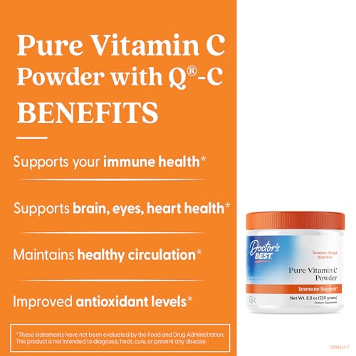 Doctor's Best Vitamin C Powder with Q-C, Healthy Immune System, Brain, Eyes, Heart and Circulation, Joints, Sourced from Scotland, 250G, 8.8 Ounce