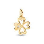 PANDORA Heart Four-Leaf Clover Medallion Charm - Bracelet Charm ME Bracelets - 14k Gold with Clear Cubic Zirconia - Gift for Her - Jewelry for Women with Gift Box