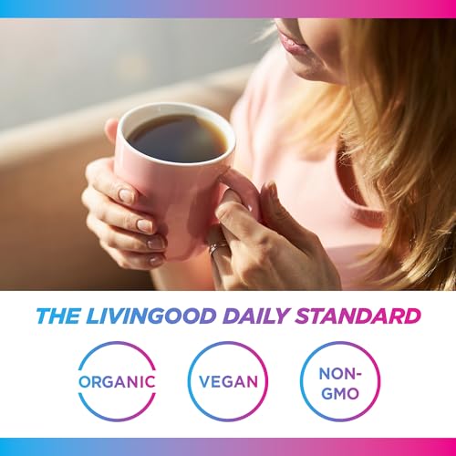 Livingood Daily Medium Roast Blend Coffee with Moringa, Whole Bean Coffee - Low Acid, Shade Grown & Made with Organic Coffee - Detox & Energy Boosting - 12 Oz