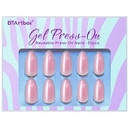 BTArtbox Press On Nails Almond - Soft Gel Press on Nails Pink Chrome Nails, Light Weight & Fit Perfectly, Natural Fake Nail with Nail Glue, Medium Glue On Nails in 15 Sizes - 30 Nail Kit, Lotus Glazed