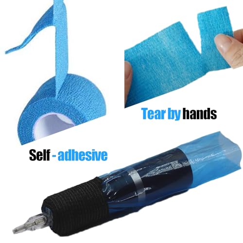 Tattoo Machine Cover Tape Wrap - MIUXIA 200Pcs Large Tattoo Pen Covers Blue and 6Pcs Tattoo Grip Wrap Combination Grip Tattoo Machine Covers Tattoo Tape Wrap Tattoo Supplies…