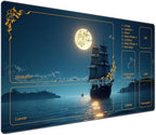 DEGDFSGR for MTG Playmat with Zones 24 x 14 inches for TCG Playmats Non-Slip Rubber Base Commander Play Mat for Card Play mat Iorcana Trading Card Game, Moon Ship Blue Sea