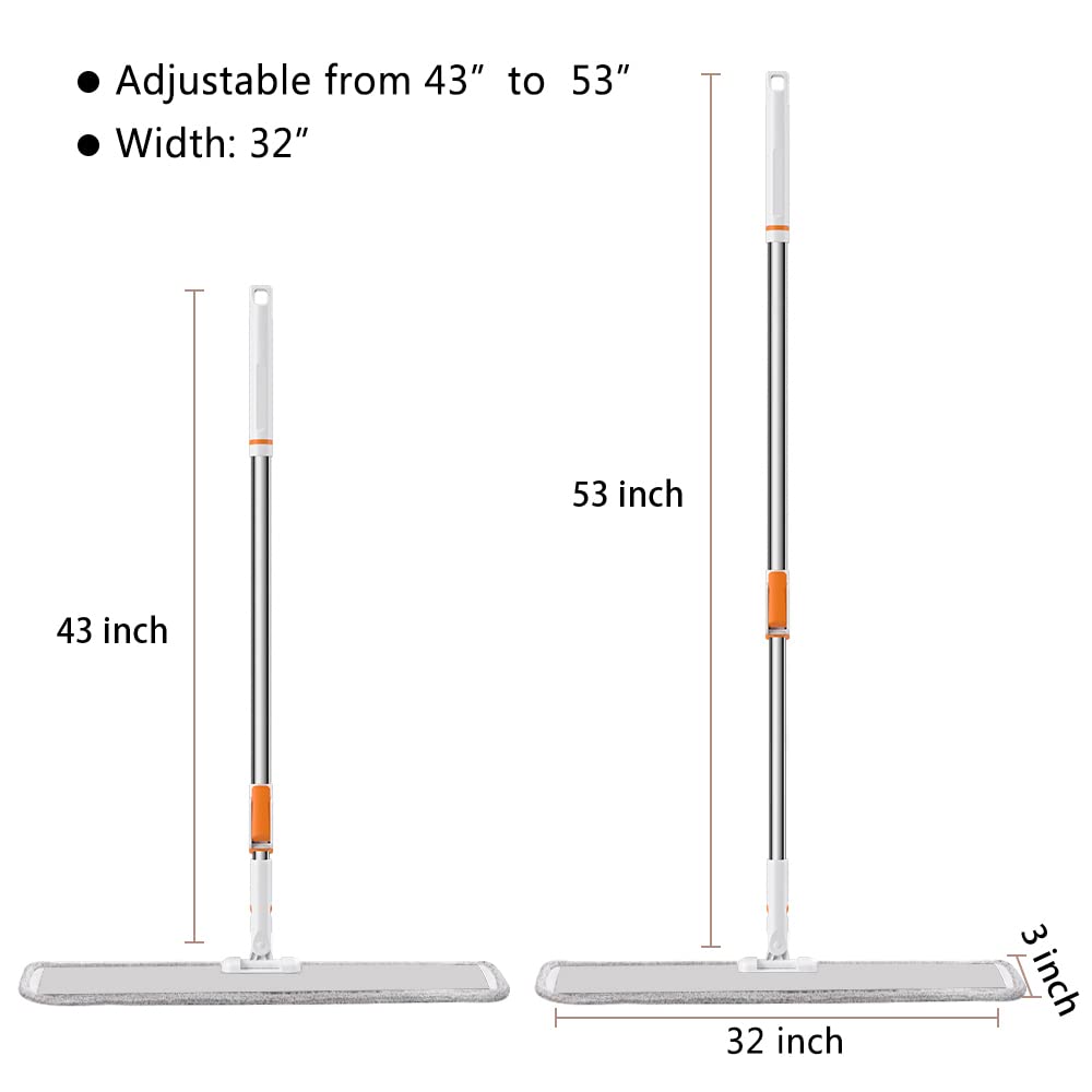 Microfiber Flat Mop 32 in with 4 Washable Pads for Hardwood Floors