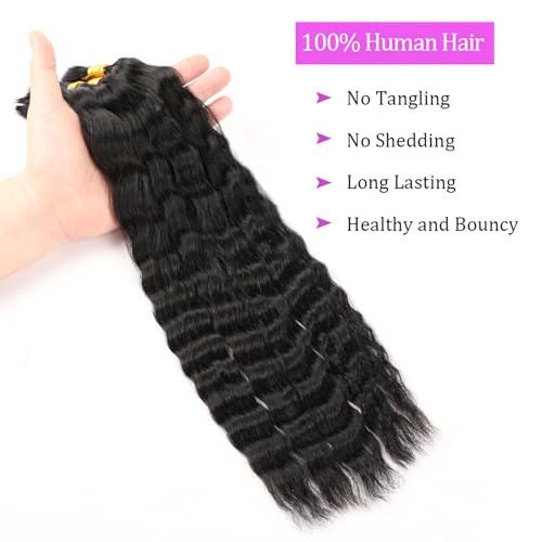 Super Wave Human Braiding Hair Wet and Wavy Human Hair Super French Bulk Human Hair No Weft 100g (1Pack-4PCS) For Boho Braids (Natural Black, 18 Inch)