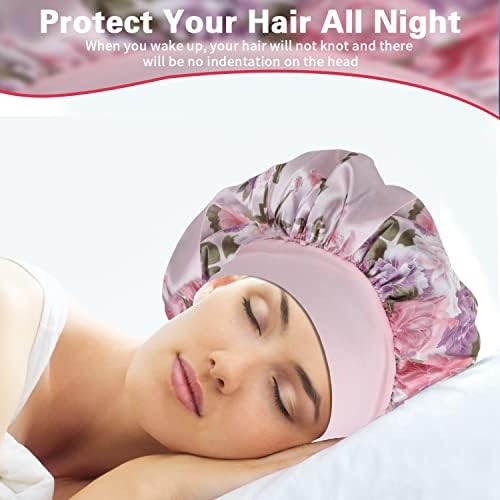 Satin Bonnet Hair Bonnet for Sleeping- 4 Pack Large Silk Bonnets for Black Women with Elastic Soft Band for Hair Care