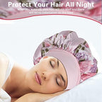 Satin Bonnet Hair Bonnet for Sleeping- 4 Pack Large Silk Bonnets for Black Women with Elastic Soft Band for Hair Care