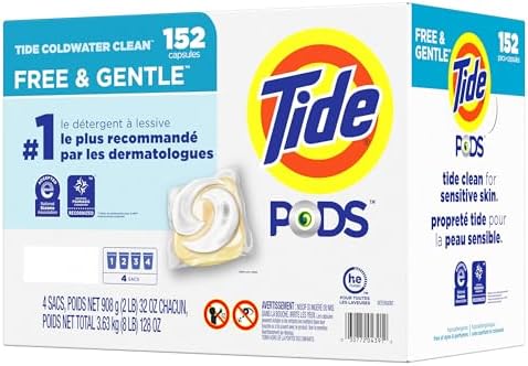 Tide PODS Liquid Laundry Detergent Pacs Free & Gentle 152-count, LARGE, White