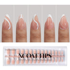 BTArtbox Press On Nails Almond - 5 Styles XCOATTIPS French Tip Almond Nails, Pre-Designed Swirl Soft Gel Nail Tips, Ultra Fit Medium False Nail, Soak Off Acrylic Fake Nails for Nail Art DIY