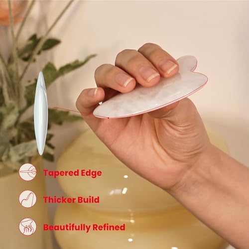 Rena Chris Gua Sha Facial Tools-Fuller, Ergonomic White Jade Gua Sha Stone for Face Massage,Jawline Sculpting and Puffiness Reducing,Skin Care Massager(White)
