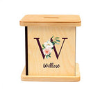 Wooden Piggy Bank for Kids and Adults, Personalized Gift Handmade in USA by BloomOwl, Custom Piggy Bank, Personalized Banks for Kids, Gifts for Baby Boys and Girls (Floral Initial)