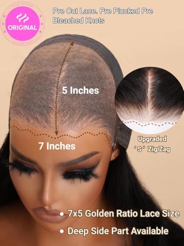 UNICE Bye Bye Knots Wig Body Wave 7x5 Pre Cut HD Lace Front Wigs Human Hair with Elastic Drawstring Balayage Brown Glueless Wig Pre Plucked Bleached Knots Natural Hairline 150% Density 24 Inch