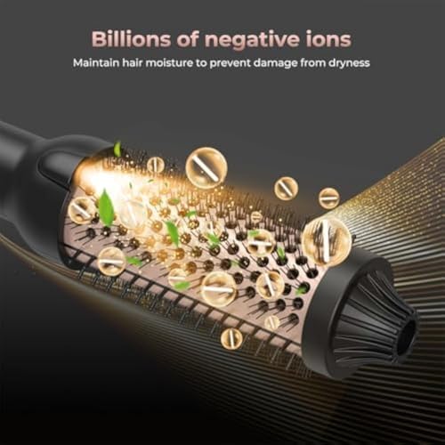 IUI Beauty Thermal Brush, 3-in-1 Pro Negative Ion Two PTC Heaters Thermal Brush, IUI Beauty 3-in-1 Negative Ion Perfect Style in 30 Seconds, Snag-Free Bristles for A Smooth (Black)