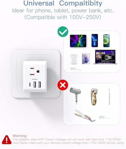 2 Pack US to UK Ireland Travel Plug Adapter, Type G Power Plug Adapter with 3 Outlets 3 USB Ports(1USB C), European Travel Plug Adapter for USA to England London Scotland British Qatar Irish Hongkong