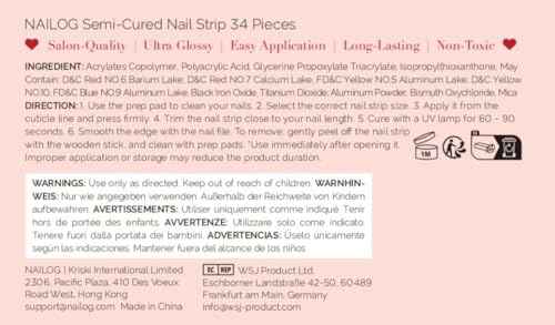 Nailog Semi Cured Gel Nail Strips 34 pcs| Long Lasting Nail Polish Sticker Wraps with Glossy Gel Finish, Maze