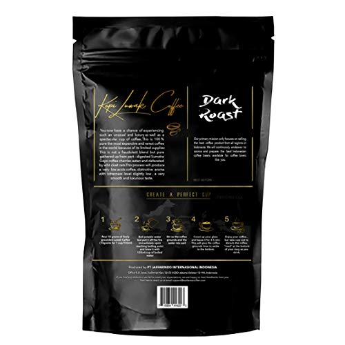 Wallacea Coffee Certified Wild Kopi Luwak Coffee Ground, Civet Coffee, Kopi Luwak From Gayo Sumatra Indonesia low acid medium dark roast (8.8 oz)