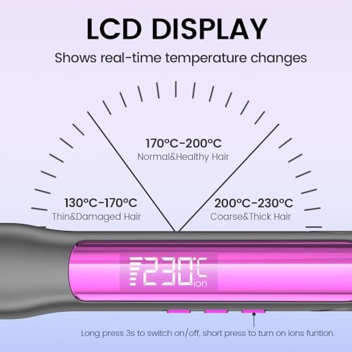 Professional Hair Straightener, 1.18 inch Ionic Titanium Plate, 20S Fast Heat Up Flat Iron with Clear LED Display, 2 in 1 Straightener and Curler Styling Tool for Straighten Hair (Gray)
