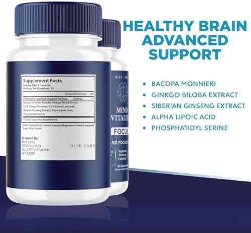 Mind Vitality Focus Brain Supplement to Boost Focus and Concentration & Avoid Mid-Afternoon Fatigue, Advanced Formula - Pack of 5(300 Capsules)