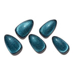 GLAMERMAID Press on Nails Short Almond, Handmade Lake Blue Cat Eyes Gel Glue on Nails, 24Pcs Glossy Short Stiletto Reusable UV Finish Fake Nails Acrylic False Nails Manicure Kits for Women