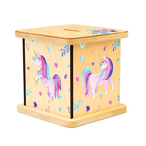 Wooden Piggy Bank for Kids and Adults, Personalized Gift Handmade in USA by BloomOwl, Custom Piggy Bank, Personalized Banks for Kids, Gifts for Baby Boys and Girls (Unicorn)