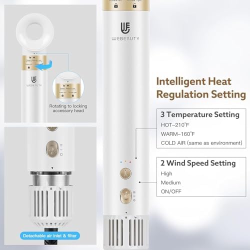 Hair Dryer Brush Blow Dryers: webeauty 5 in 1 One Step Professional Hot Air Brush Set for Fast Drying, Curling Drying, Straightening Combing, Hair Styler [Ceramic Coating] [Negative Ion] (White)