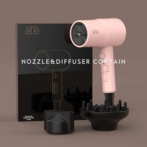 AINA Hair Dryer with Diffuser, Blow Dryer for Women | Advanced Ionic Technology, Ceramic Coating | Cold Shot Features Turbo Heat for Fast Drying and Shine 110V/ALCI(Pink)